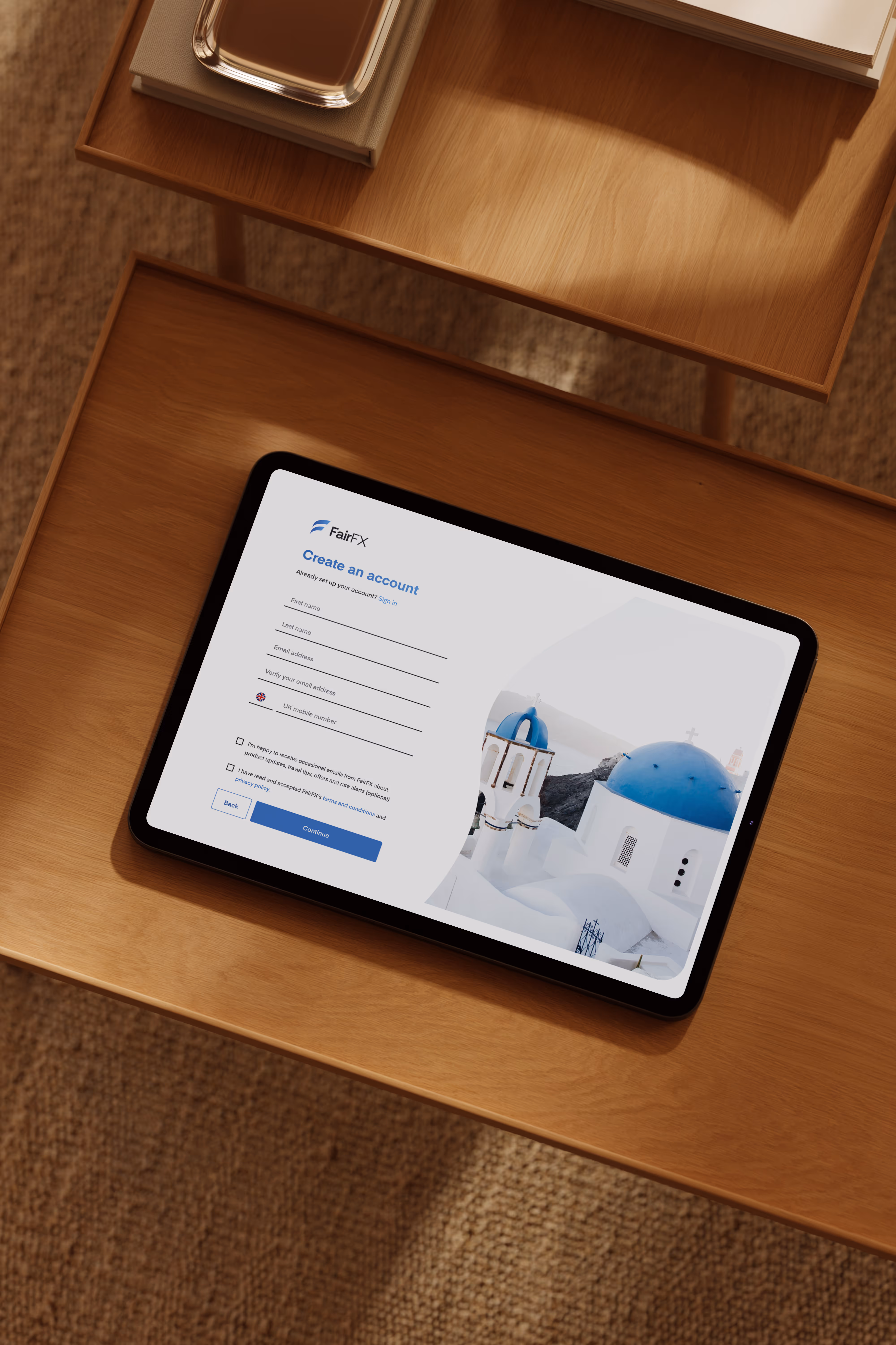FairFX create account screen