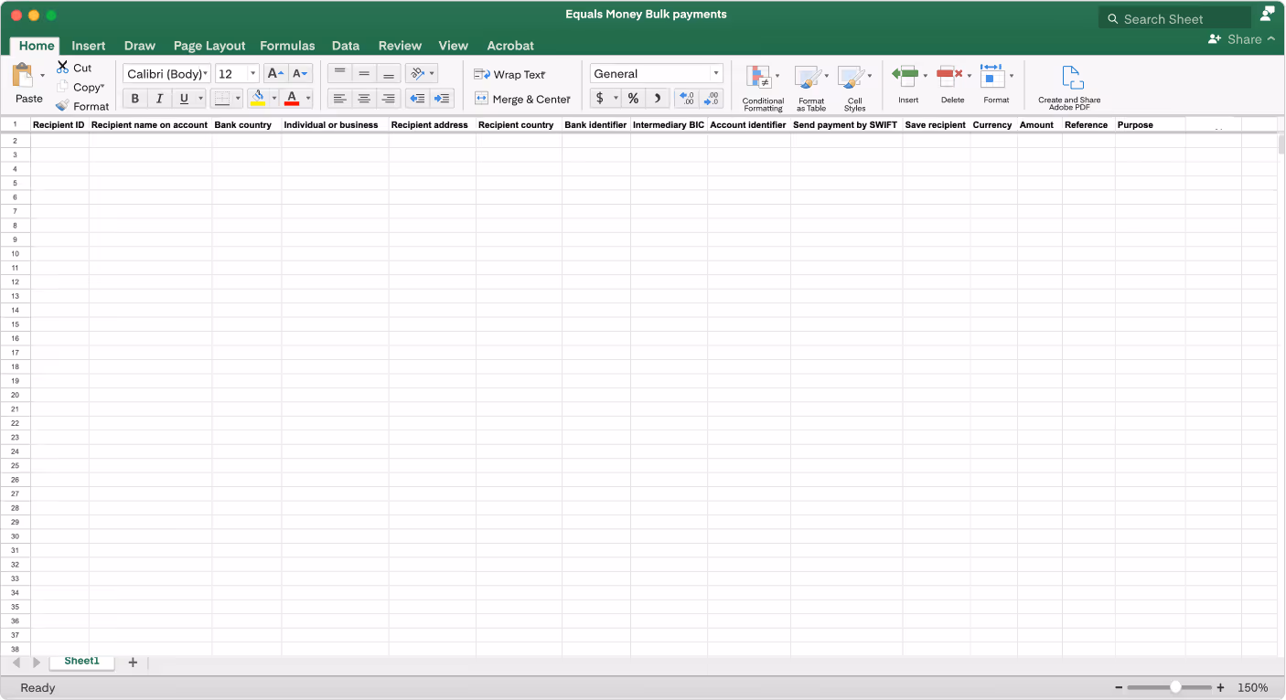 Multi-currency CSV template